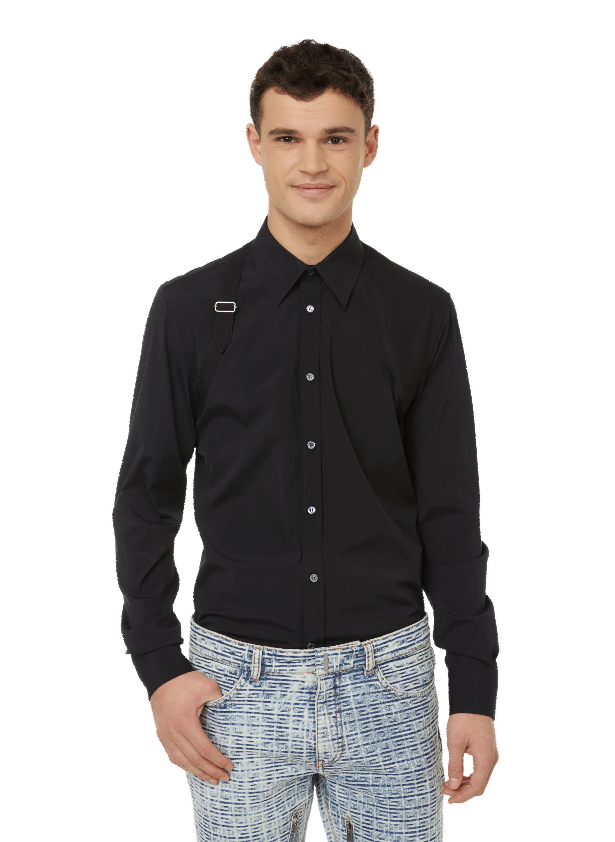ALEXANDER MCQUEEN  Chemise à harnais en popeline de coton - Noir