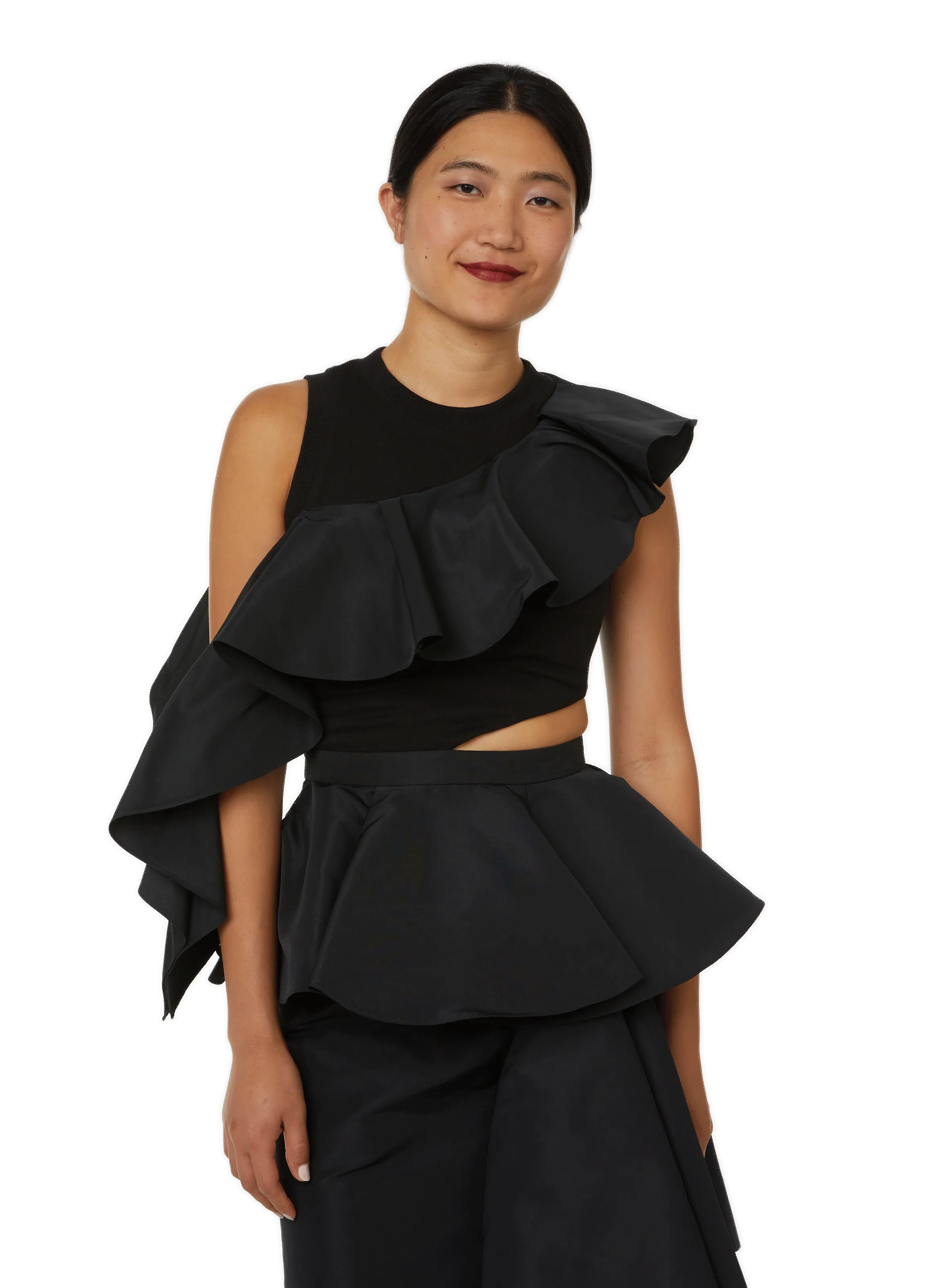 ALEXANDER MCQUEEN  Top à volant avec découpe - Noir