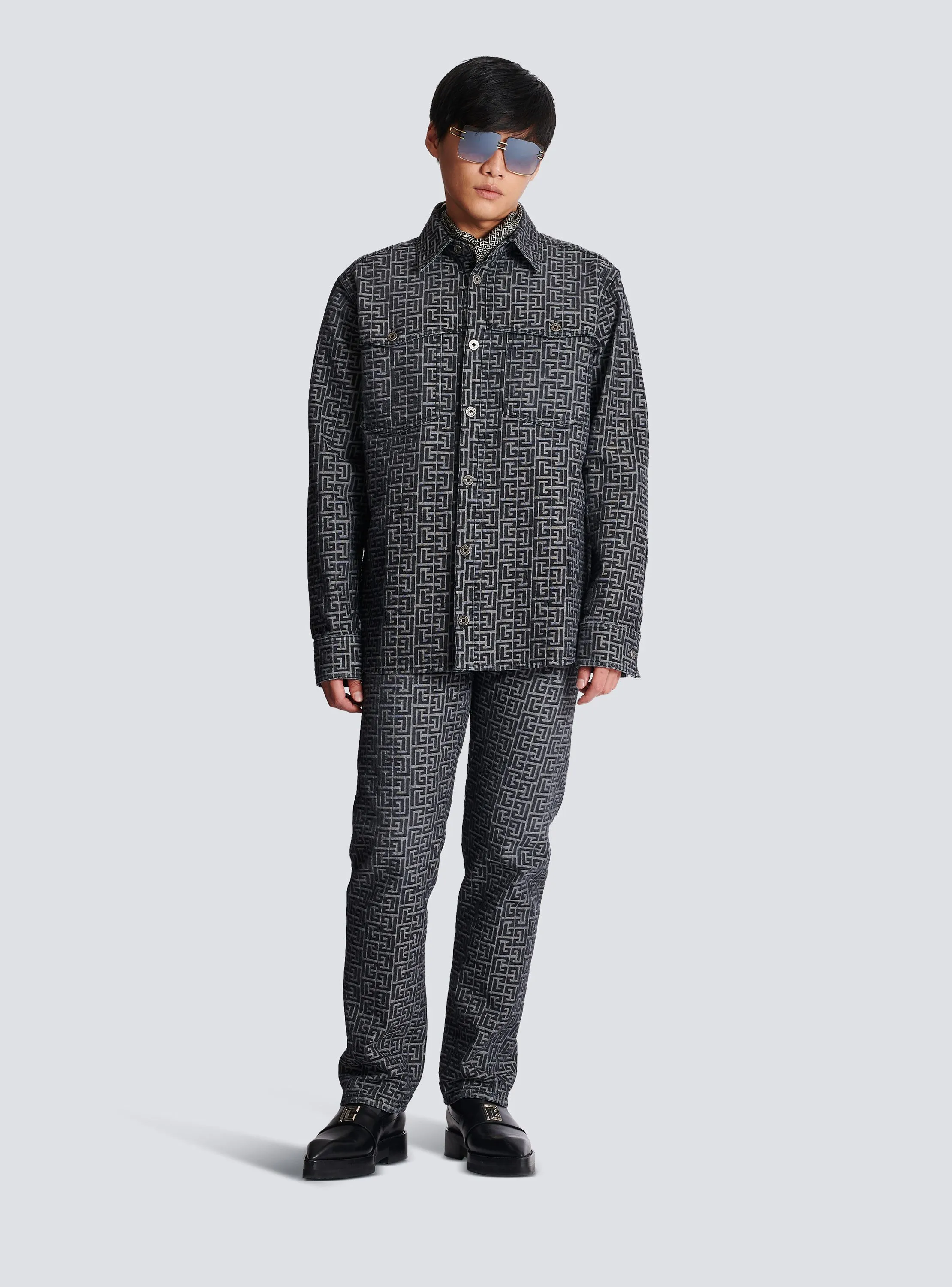 BALMAIN  Chemise en denim jacquard monogramme - Noir