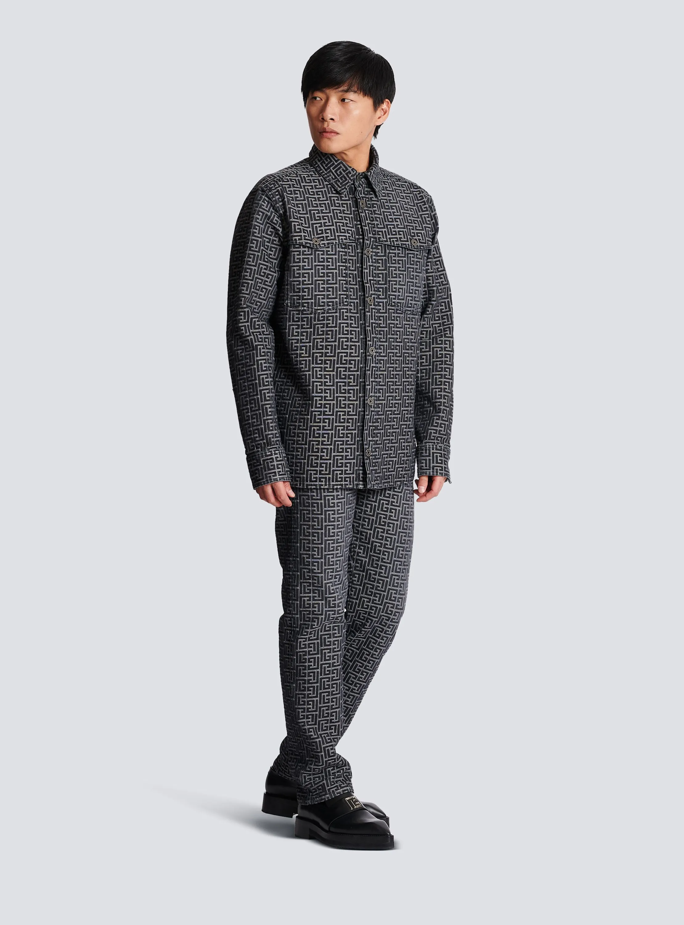 BALMAIN  Chemise en denim jacquard monogramme - Noir