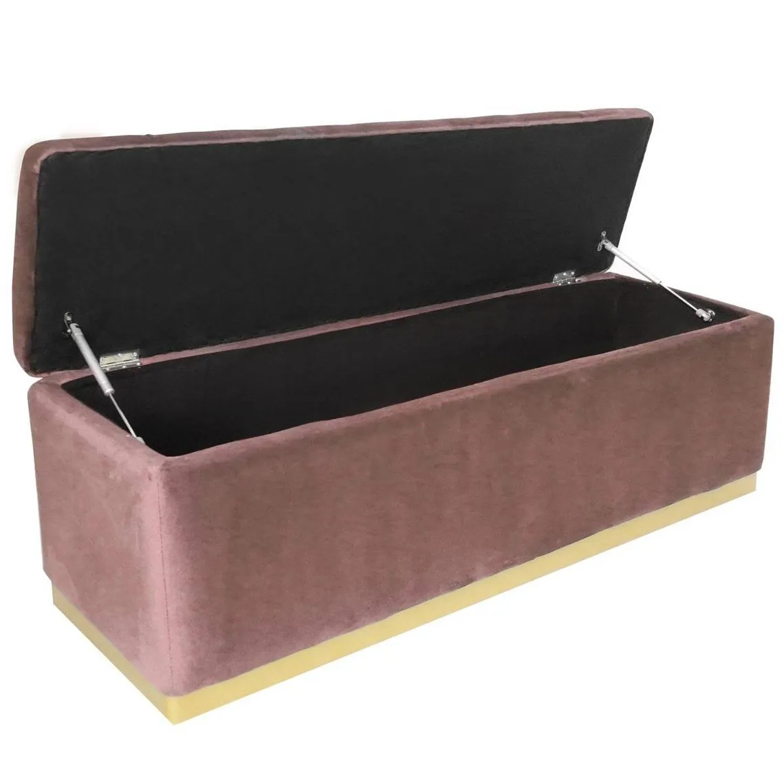 Banc coffre Alexandrie Velours Rose Pied Or | 3 Suisses