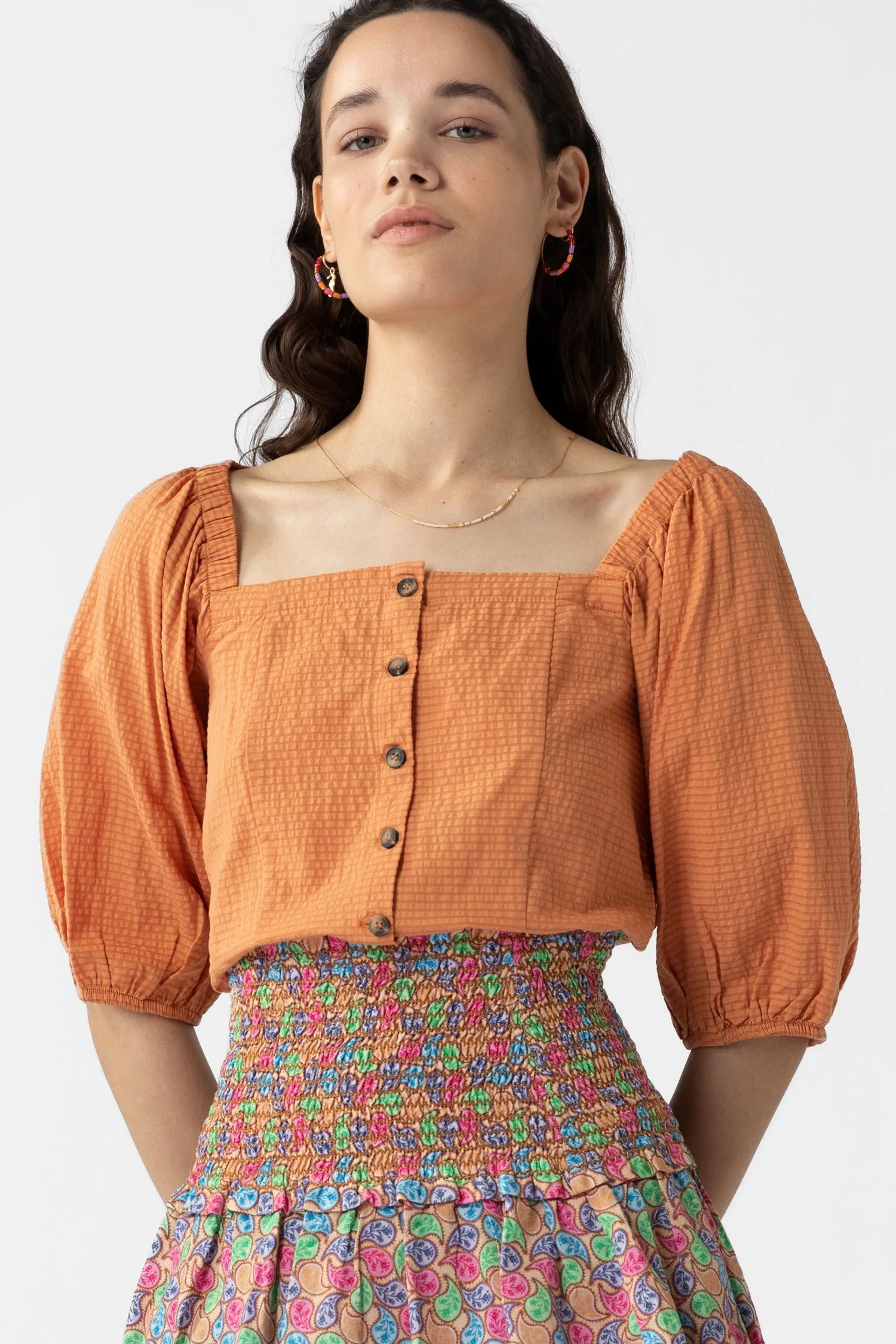 Blouse avec manches bouffantes - orange