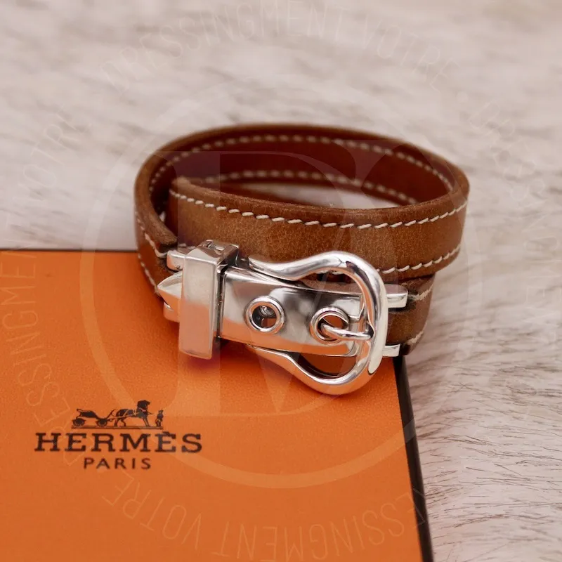Bracelet Boucle Sellier double tour en cuir gold – Hermès
