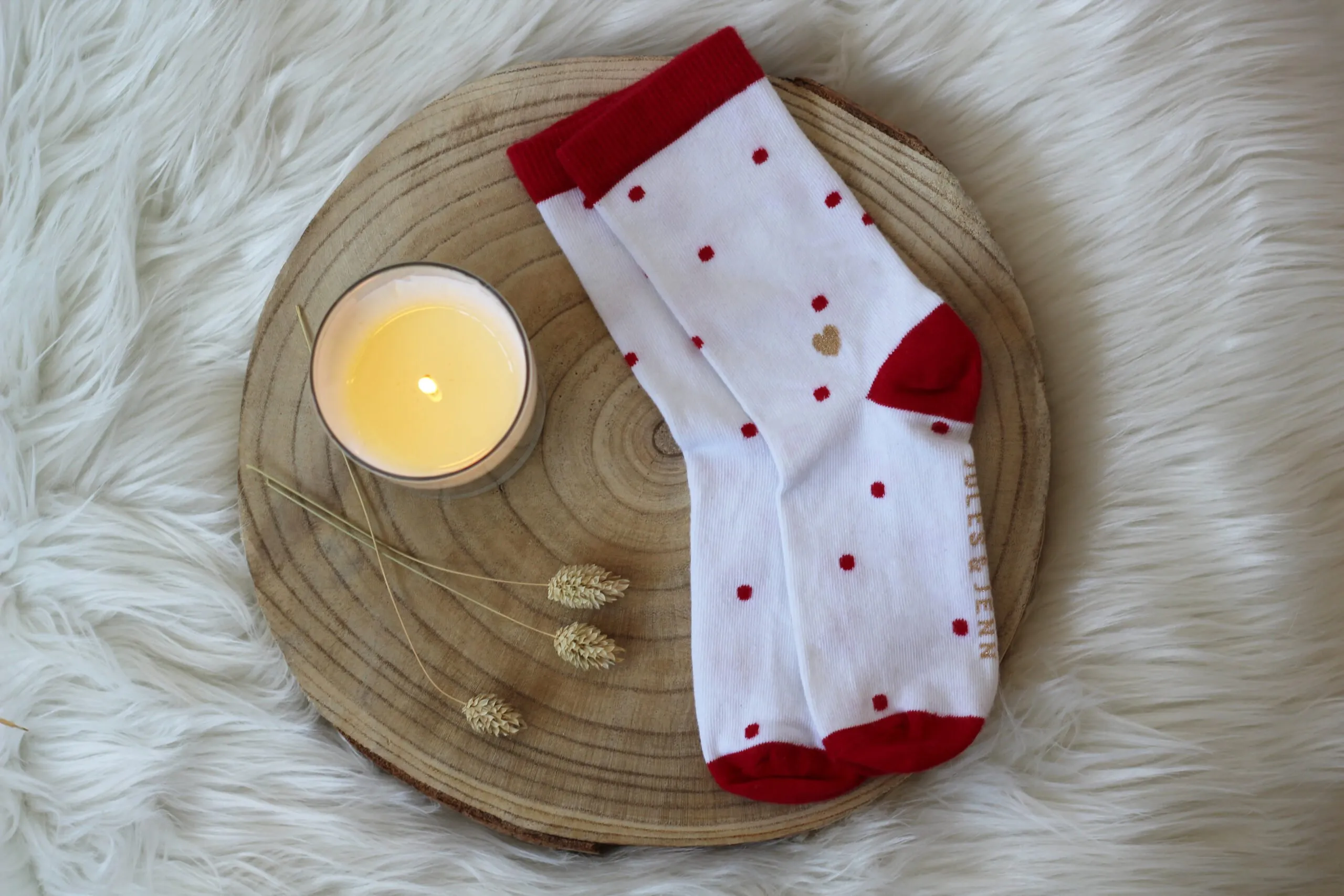 Chaussettes femme à pois coton blanc & rouge - JULES et JENN - Marques de France