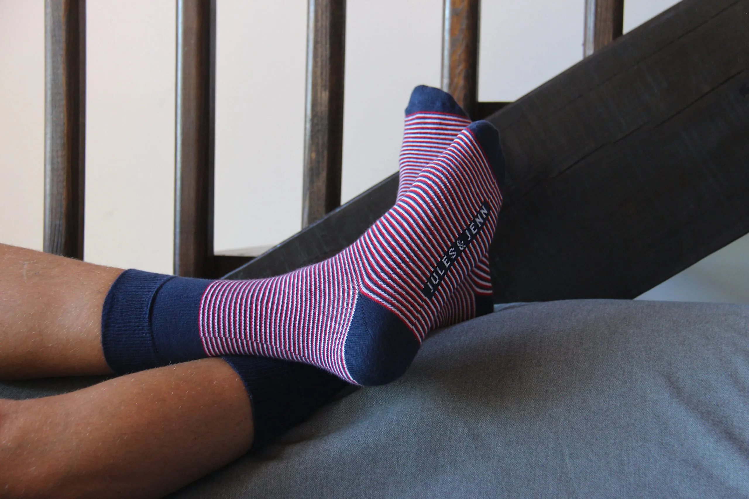 Chaussettes homme rayées coton bleu et rouge - JULES et JENN - Marques de France