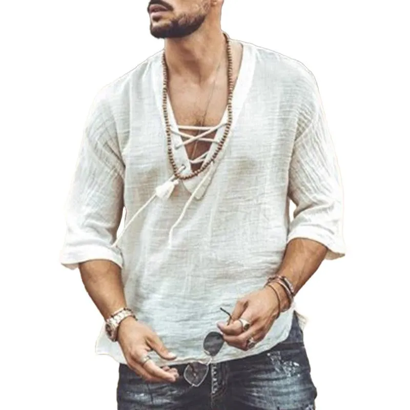 Chemise décontractée à col en V année 70