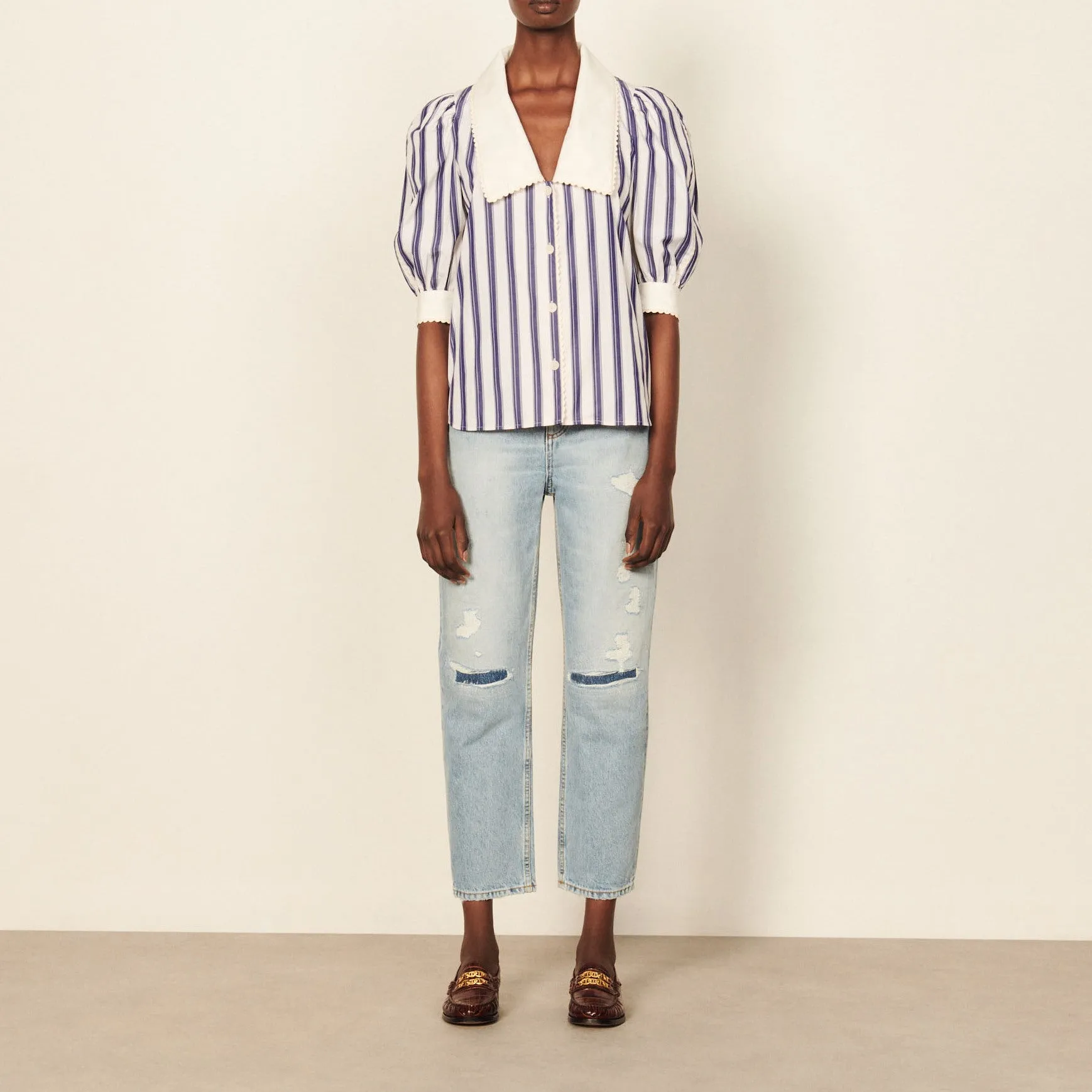 Chemise rayée à col oversize