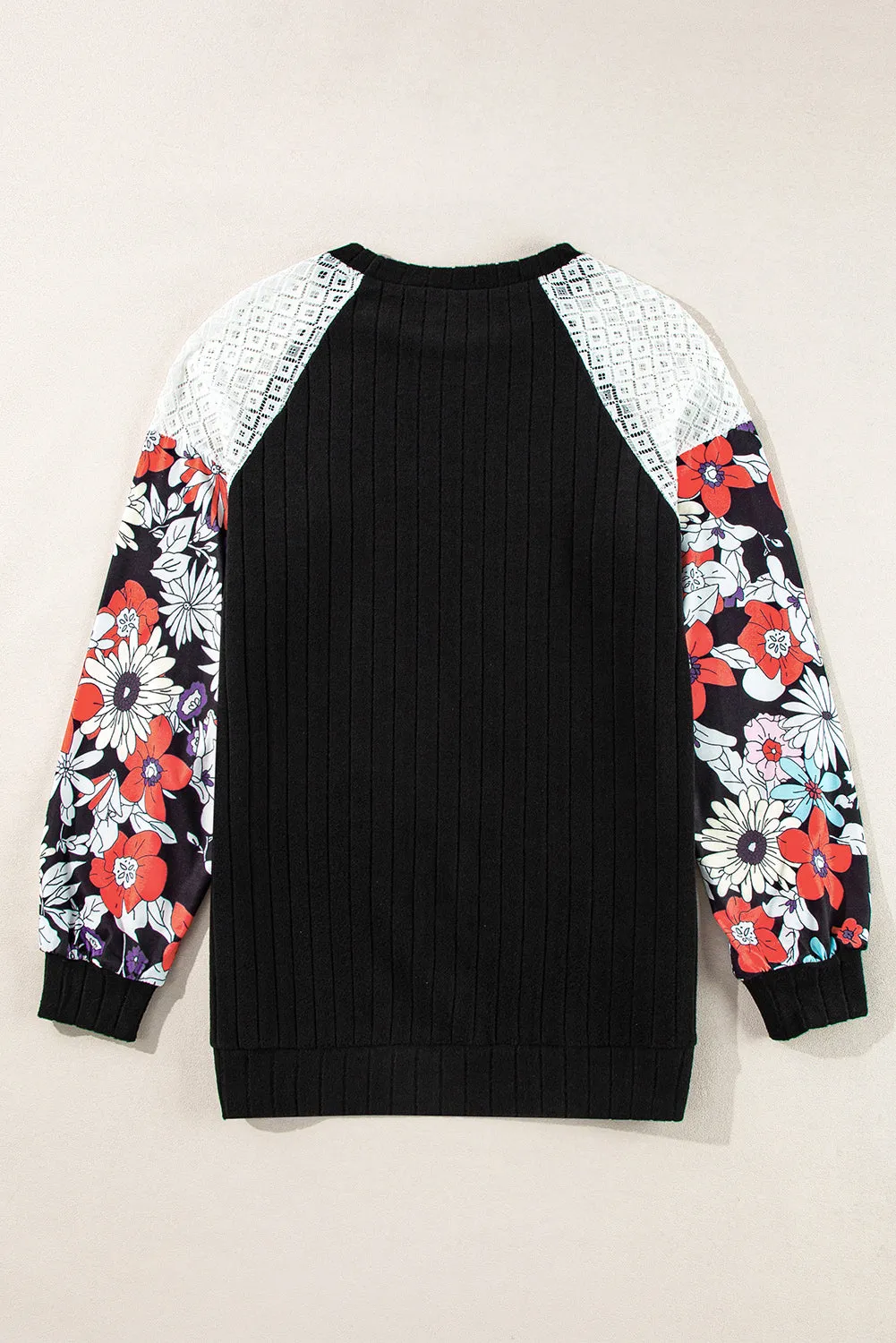 Chemisier ctelé noir à manches longues et patchwork floral