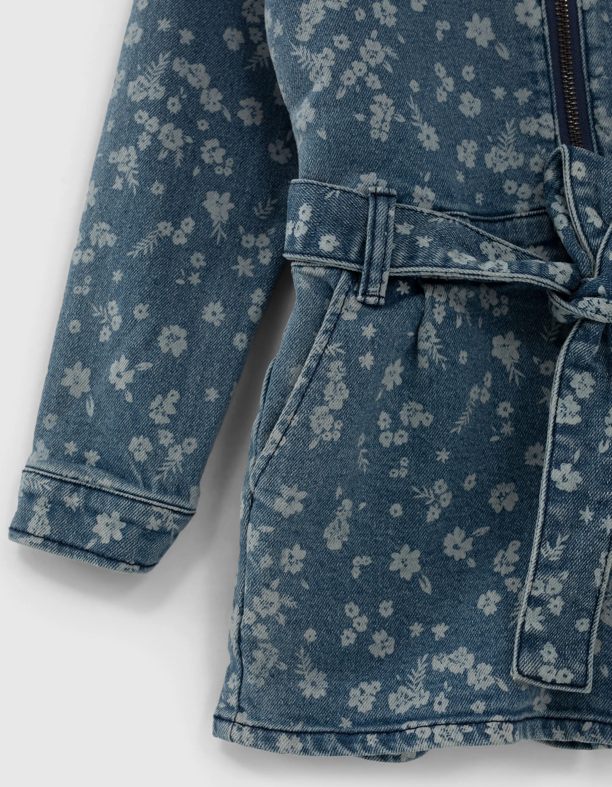 Combi short en jean medium blue imprimé fleurs fille
