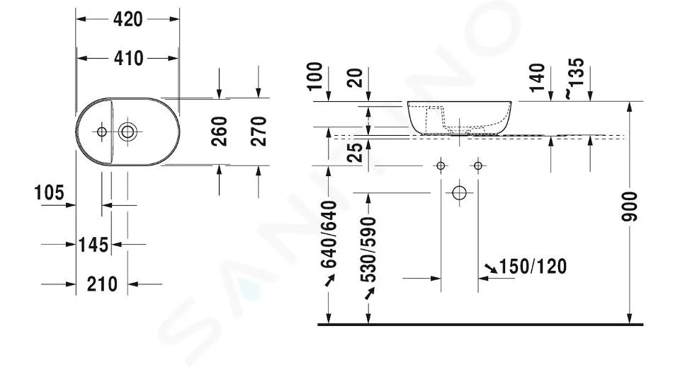 Duravit Luv - Lave-mains 42x27 cm, avec un trou variable, DuraCeram, blanc alpin 0381420000