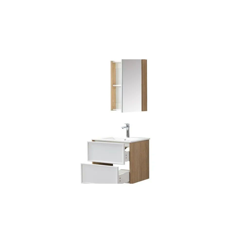 Ensemble de salle de bain blanc et bois 60 cm
