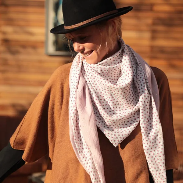 Foulard Opaline -  fleurs d'aurore / plumetis rosé