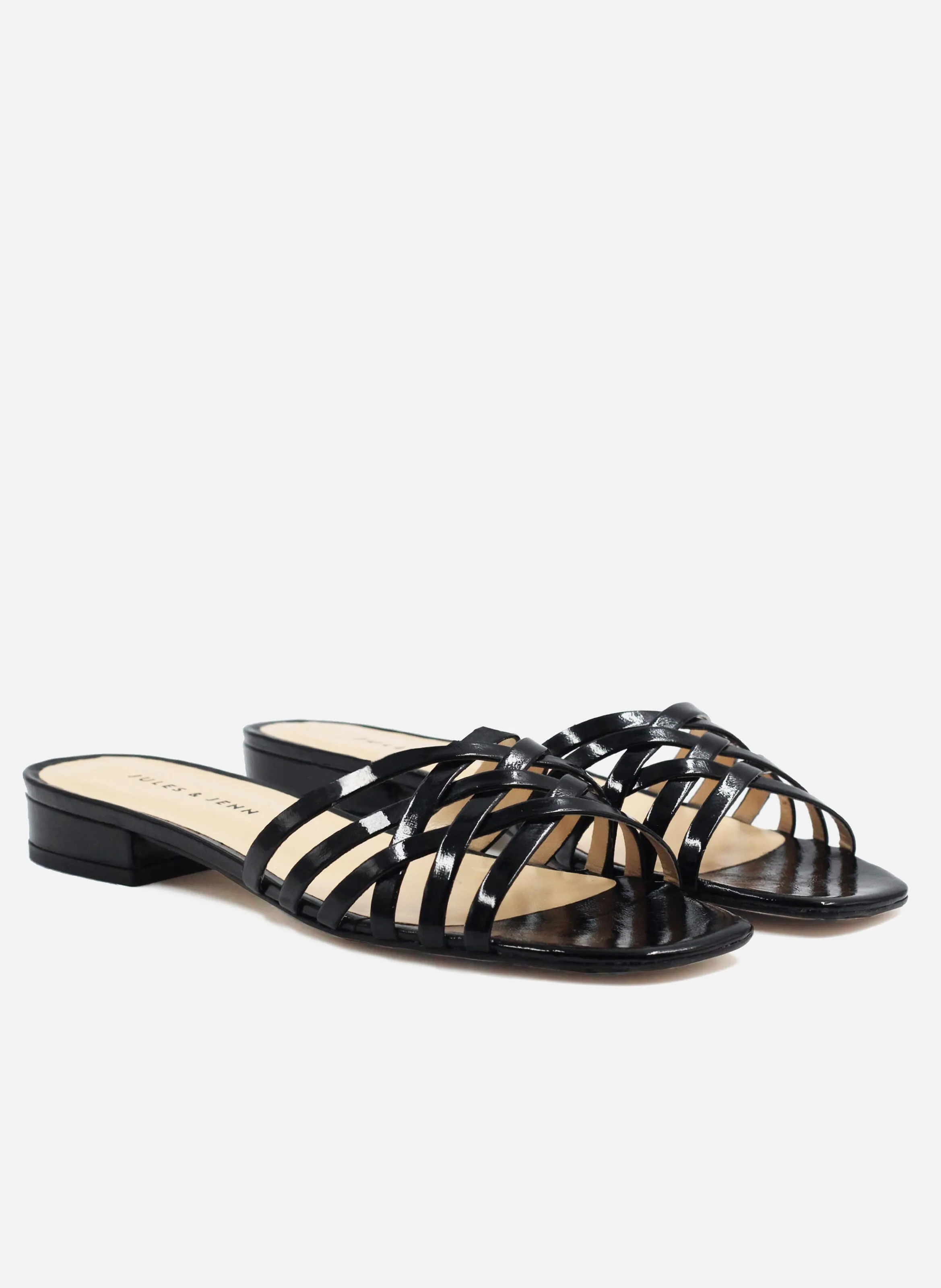 JULES & JENN  Mules plates multibrides en cuir verni - Noir