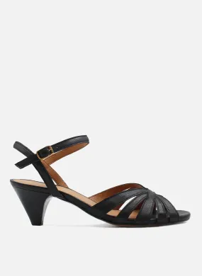 JULES & JENN  Sandales moyen talon brides en cuir - Noir