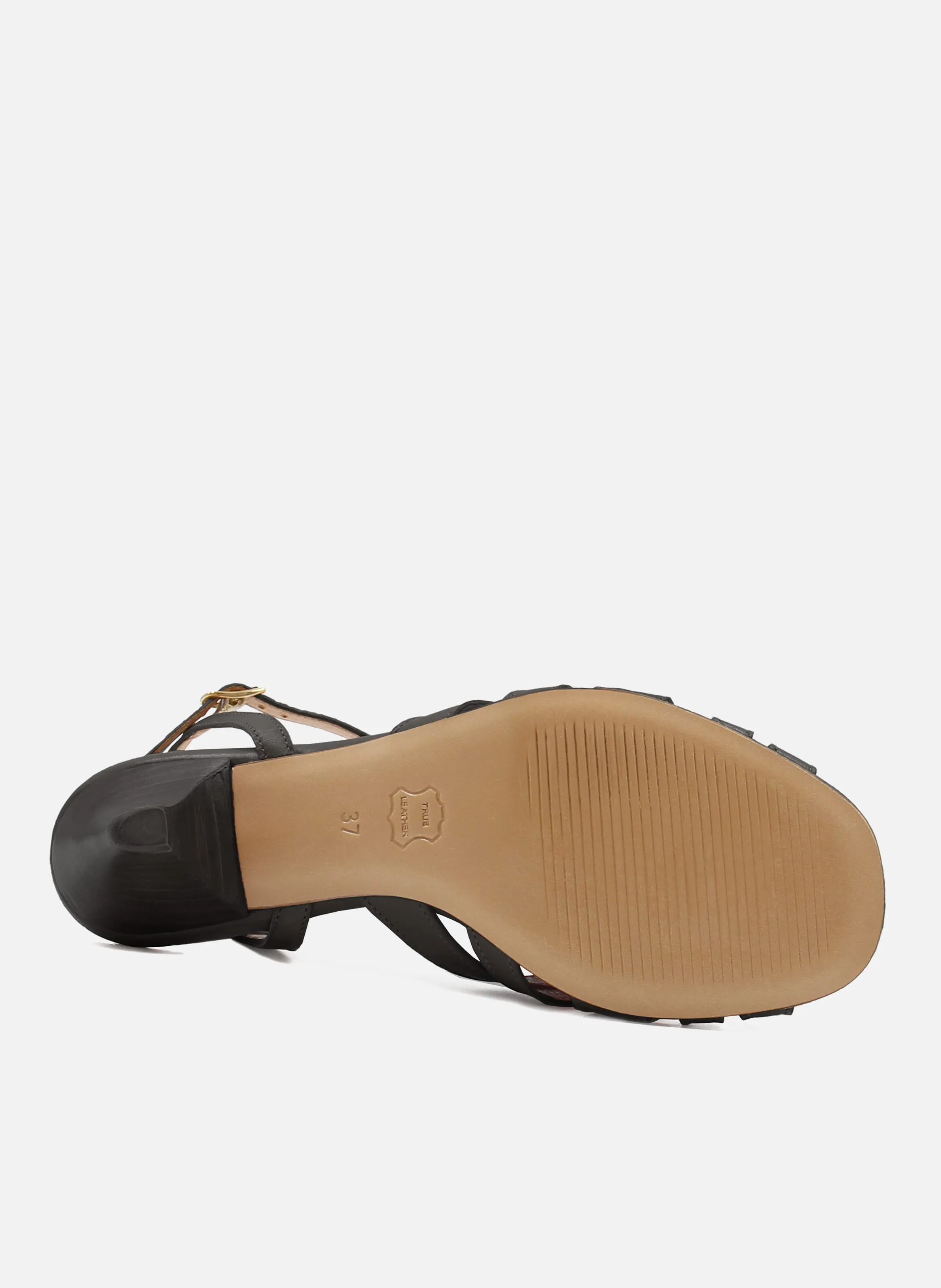 JULES & JENN  Sandales moyen talon brides en cuir - Noir