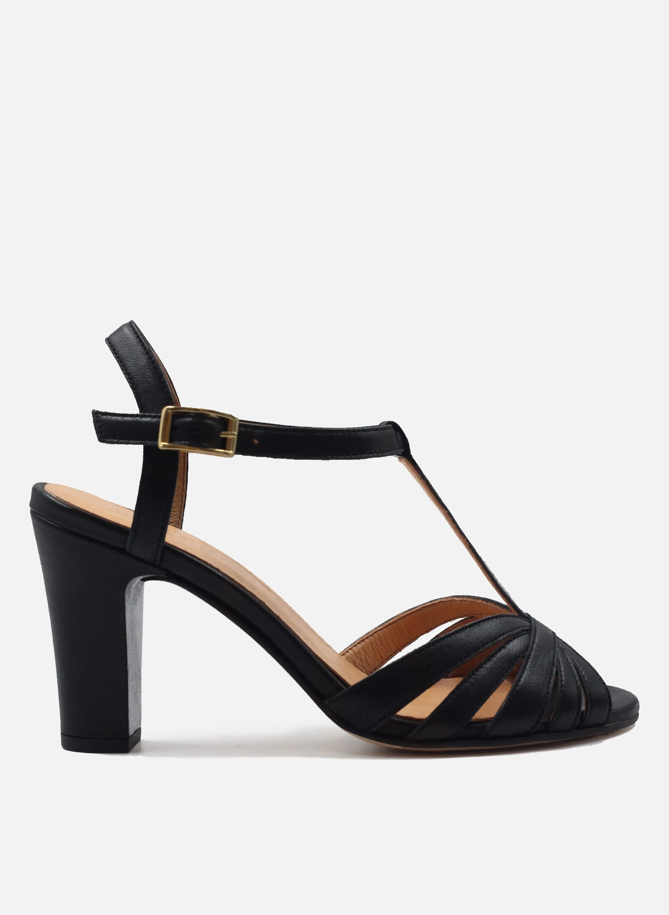 JULES & JENN  Sandales talon brides en cuir - Noir