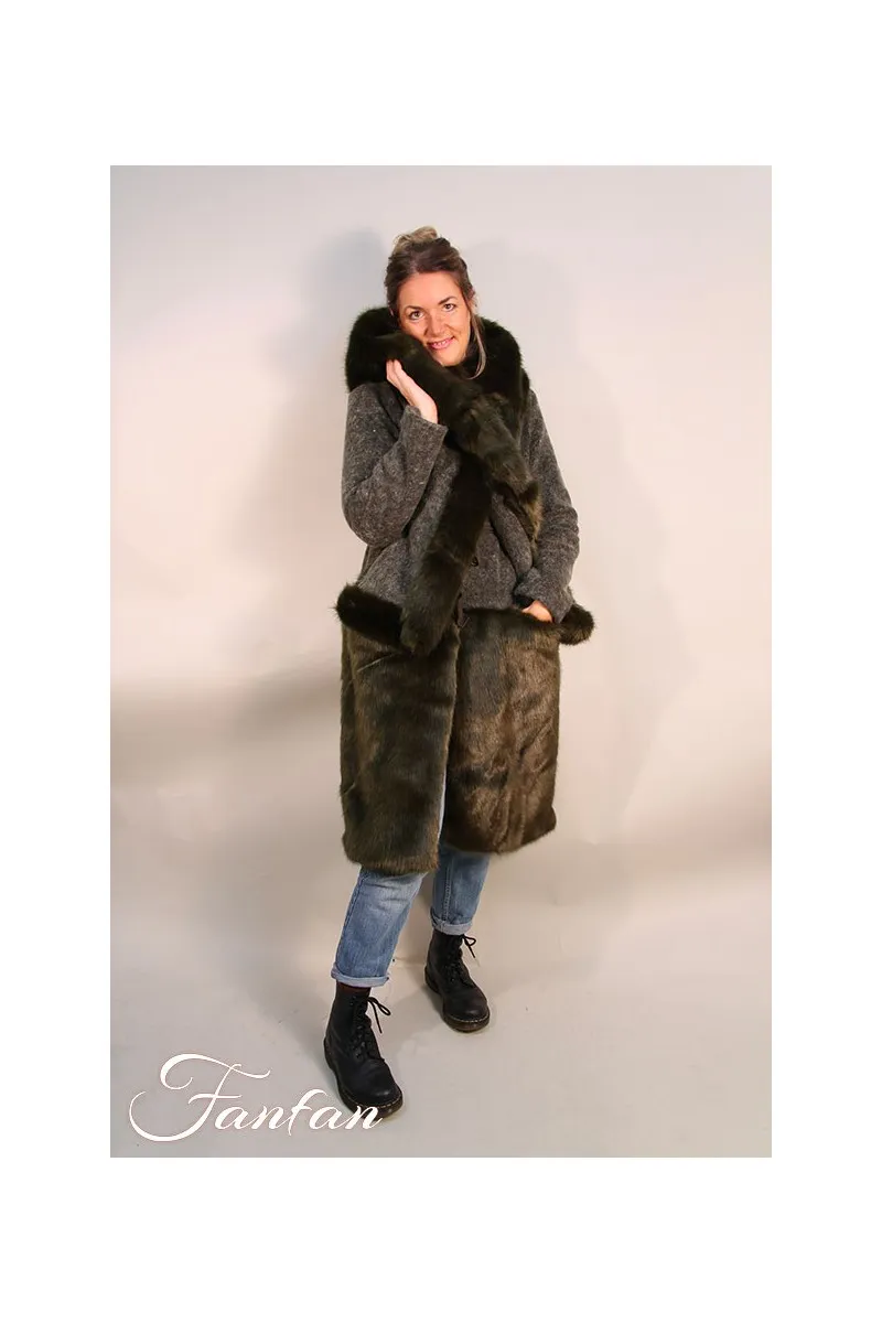 Kontessa Grande capuche à nouer laine et fausse fourrure Mohair