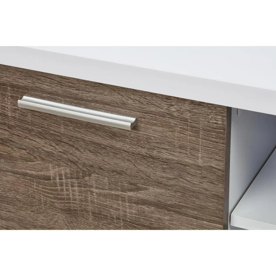 Meuble TV en bois MDF et laque TEDDY Blanc et Marron | 3 Suisses
