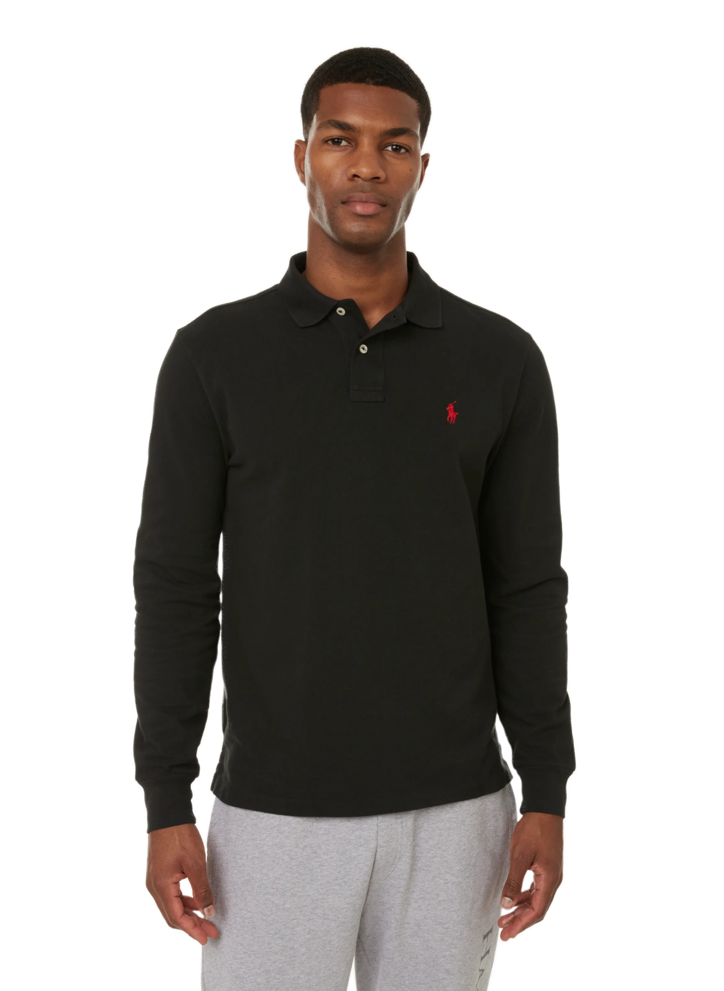 POLO RALPH LAUREN  Polo droit à manches longues en maille piqué de coton - Noir