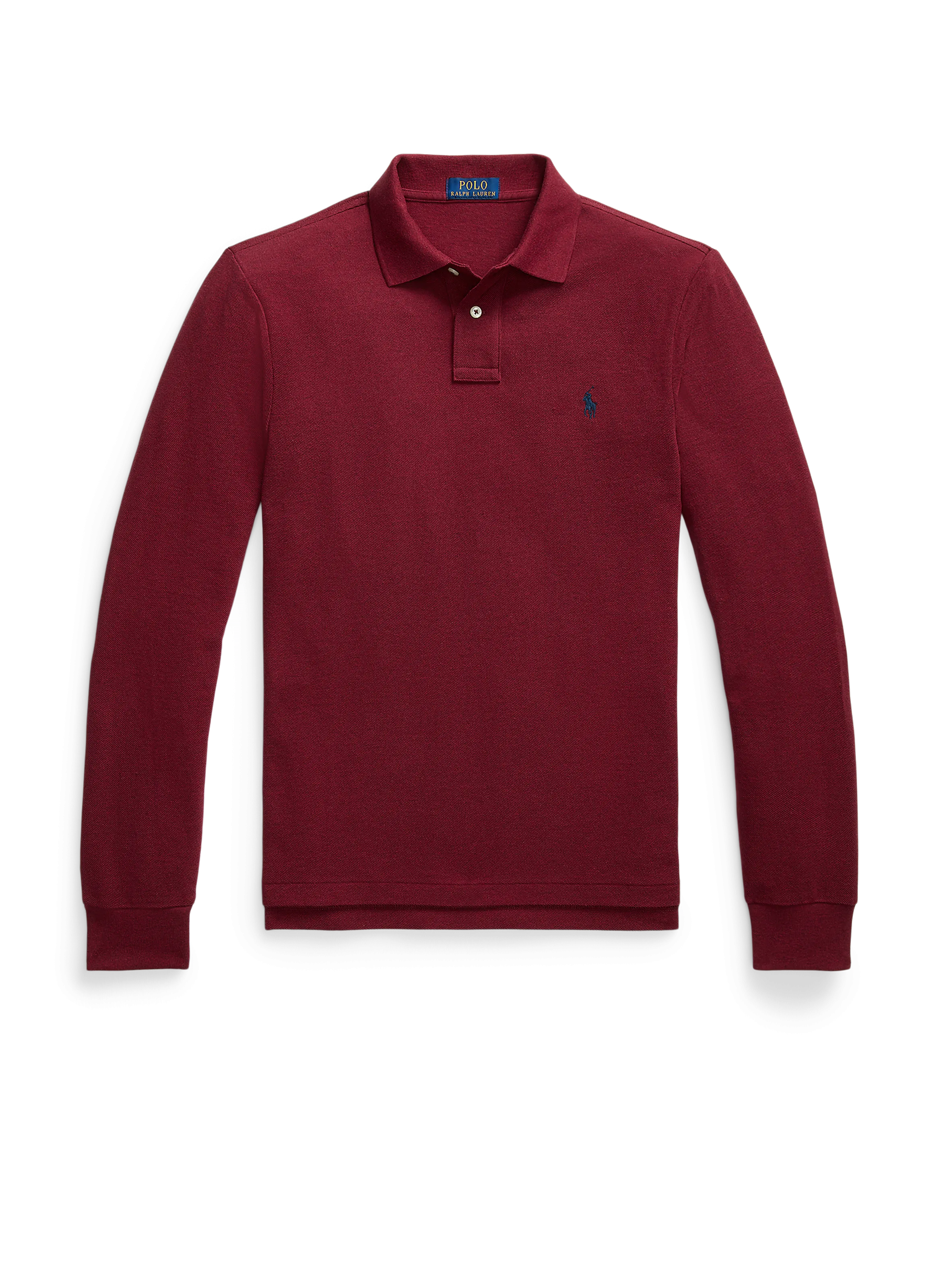 POLO RALPH LAUREN  Polo slim à manches longues en maille piqué de coton - Rouge
