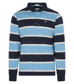 Polo Serge Blanco 100% coton bleu rayé coupe droite à manches longues et col boutonné