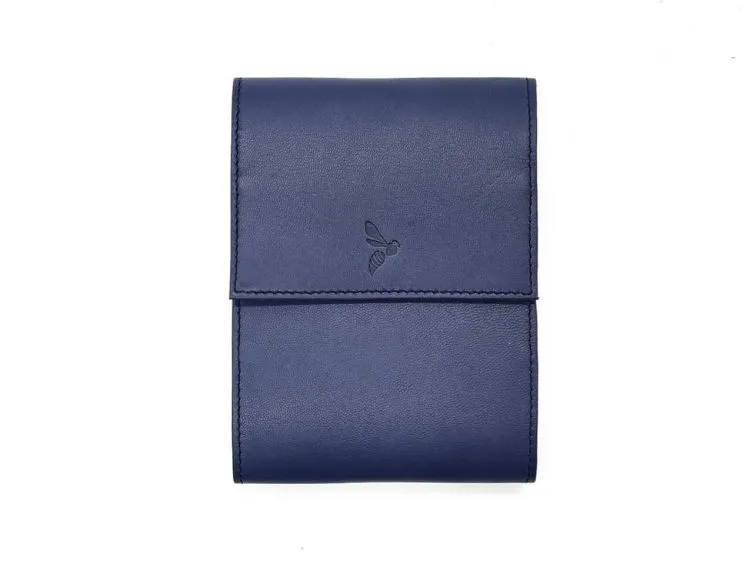 Porte chéquier "Luxe" tout cuir bleu - talon latéral - PM-030-01