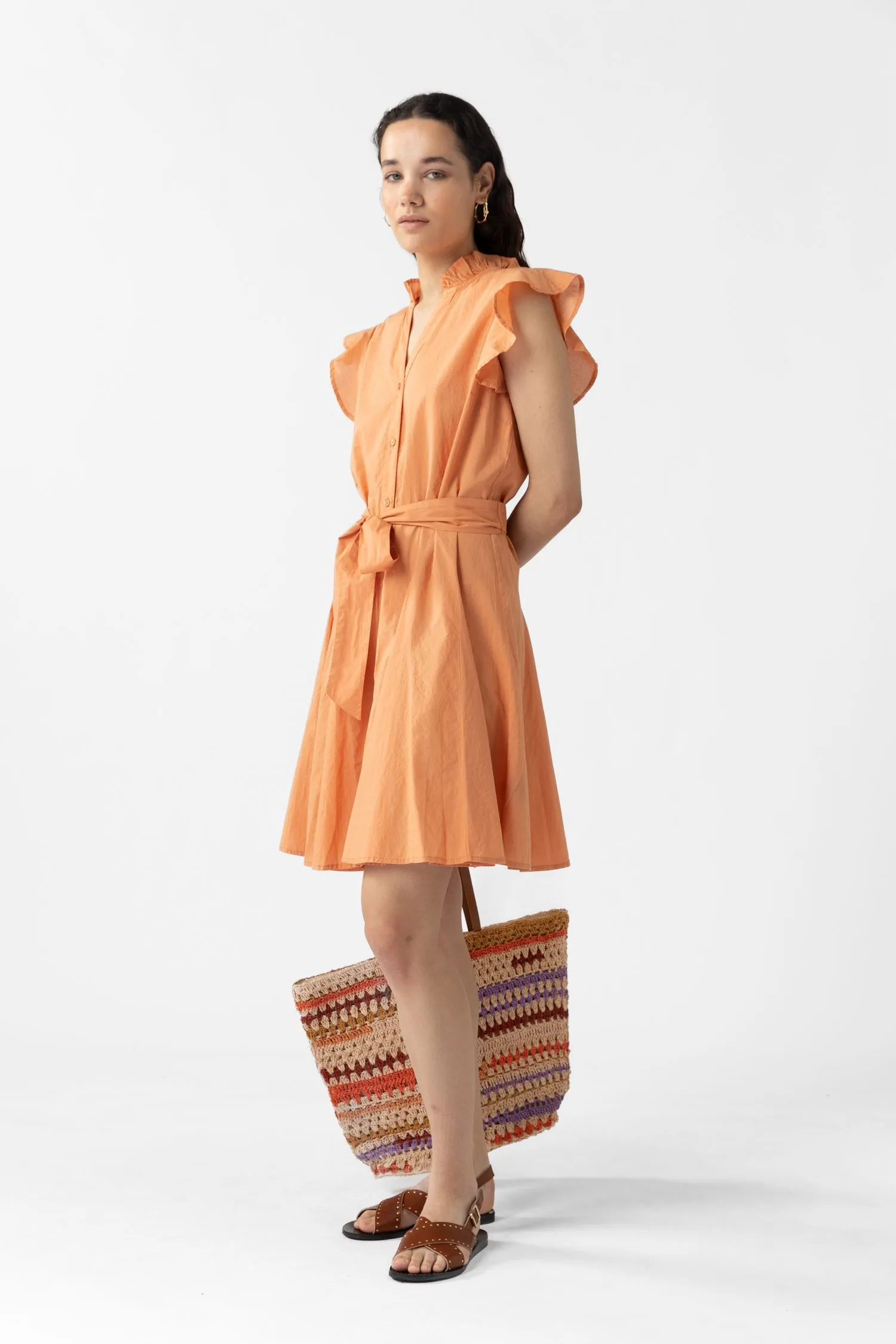 Robe courte avec volants - orange