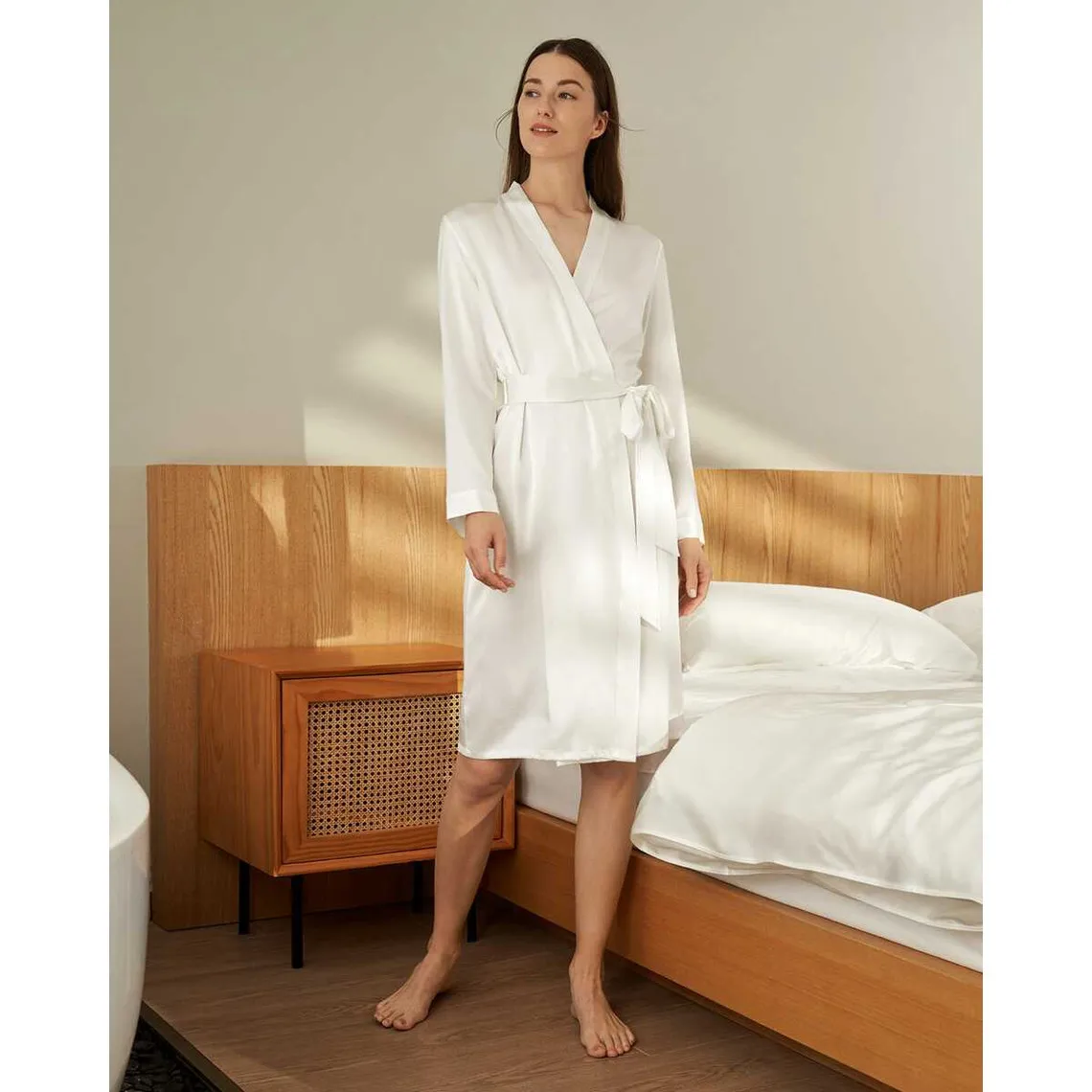 Robe De Chambre Mi longueur 100% Soie Naturelle Classique blanc | 3 Suisses