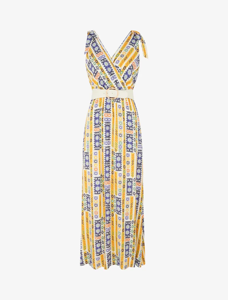 Robe imprimé mosaïque à nœuds aux épaules - Jaune