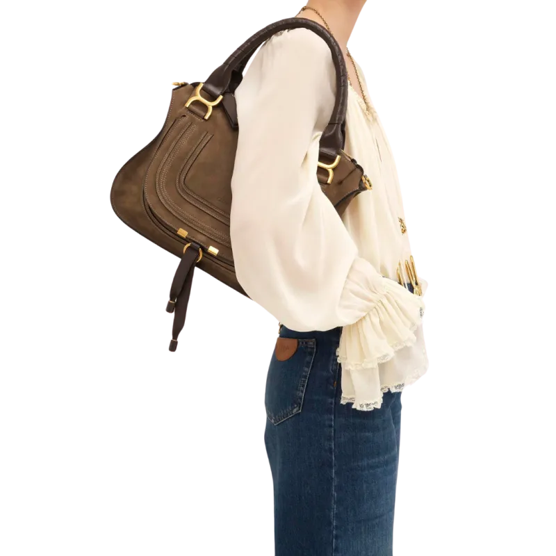 Sac porté épaule Marcie cuir veau nubuck marron