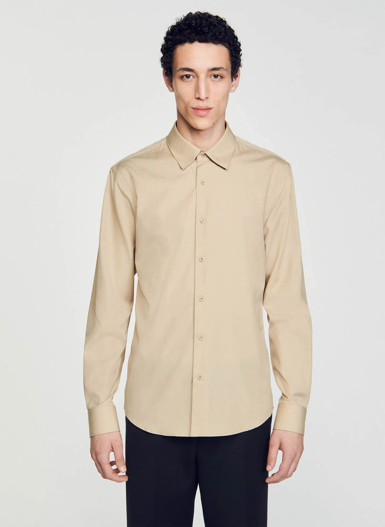 SANDRO  Chemise droite col classique en coton - Beige