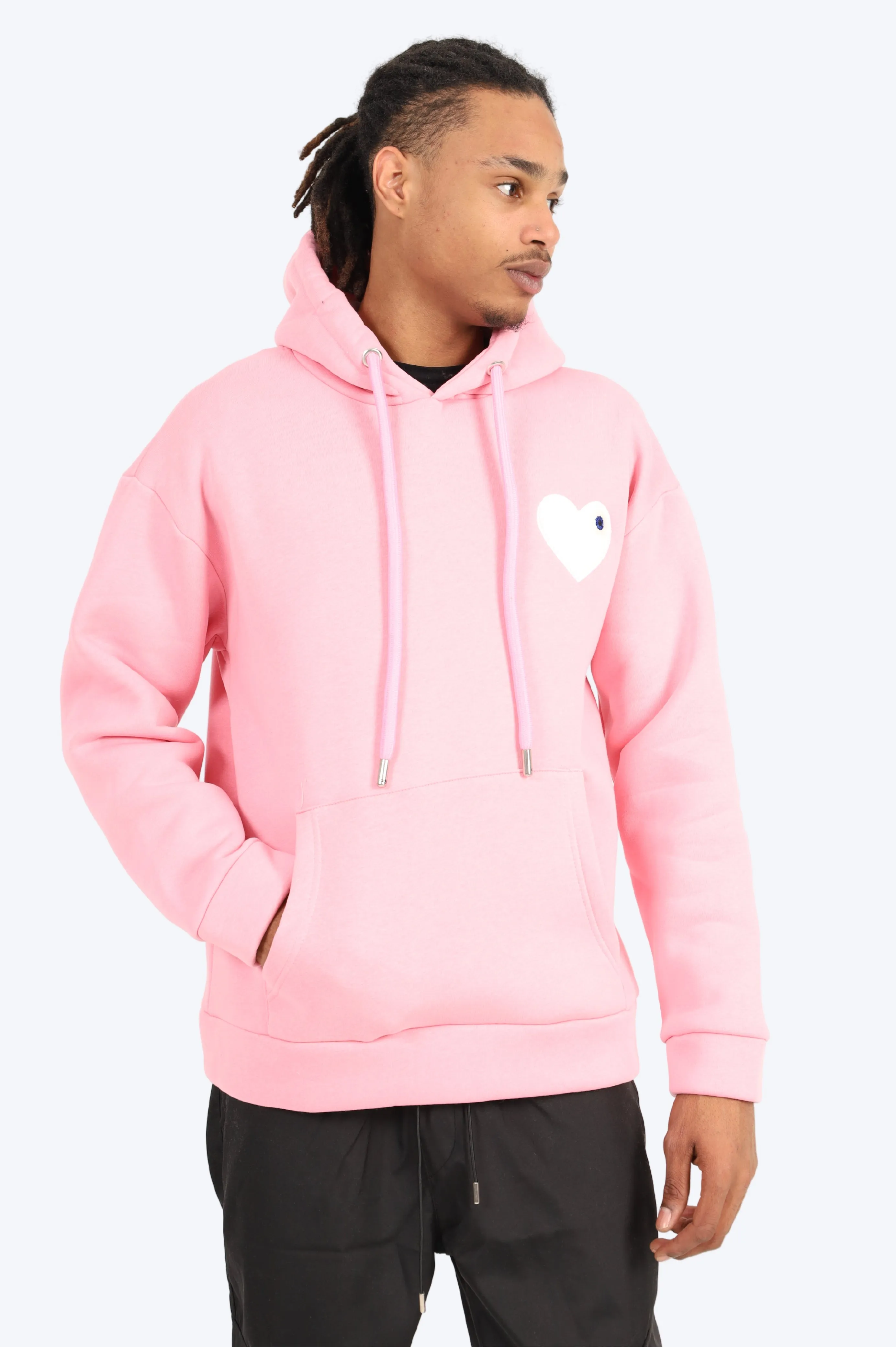 SWEAT  CAPUCHE ROSE AVEC DTAIL CUR BLANC