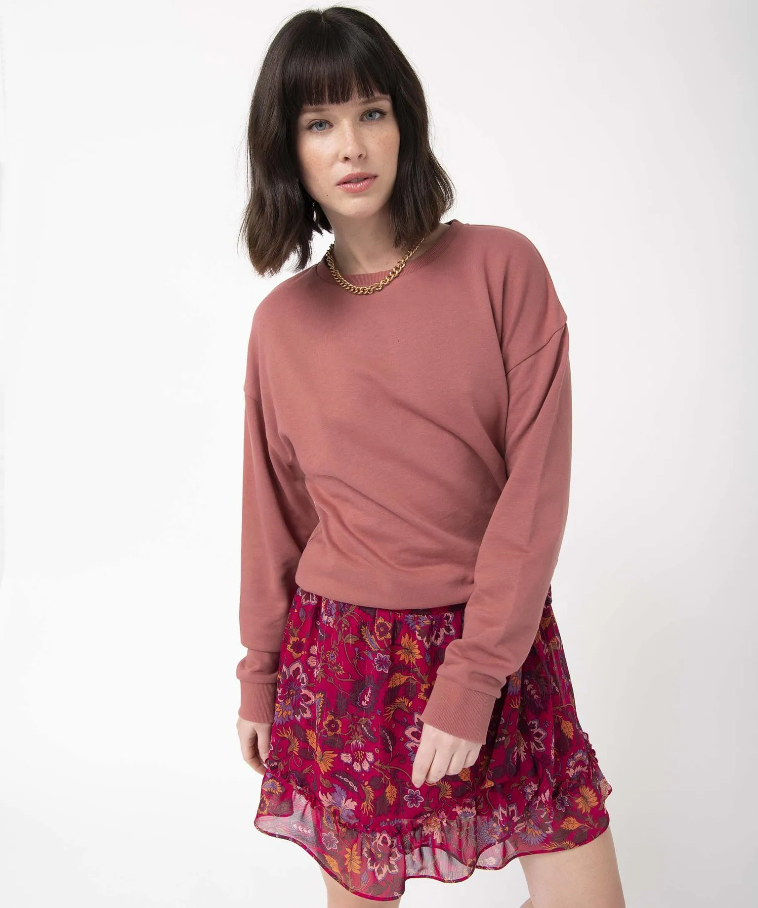 sweat femme uni interieur bouclettes rose sweats