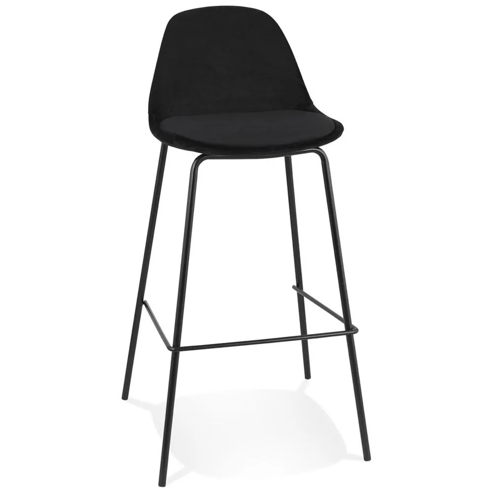 Tabouret de bar 'fenton' en velours noir et pied en métal noir