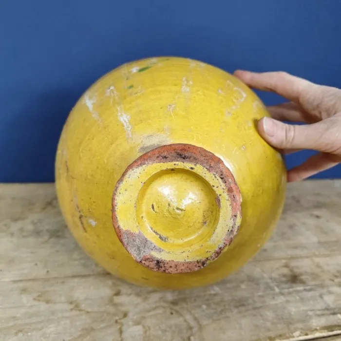Vase amphore terre cuite artisanal glacuré jaune & marron - Le palais des bricoles