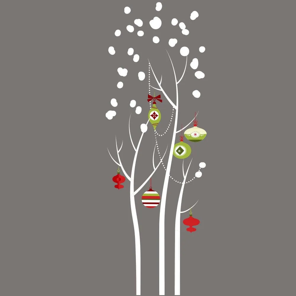 Vitrophanie arbres givrés et boules - rouge/vert-d - 68 x 197 cm